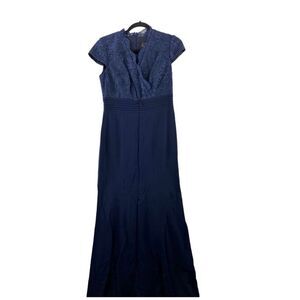 Alex Evenings Womens Size 6 Sequin Lace Formal Gown Dark Navy Blue Blouson Style